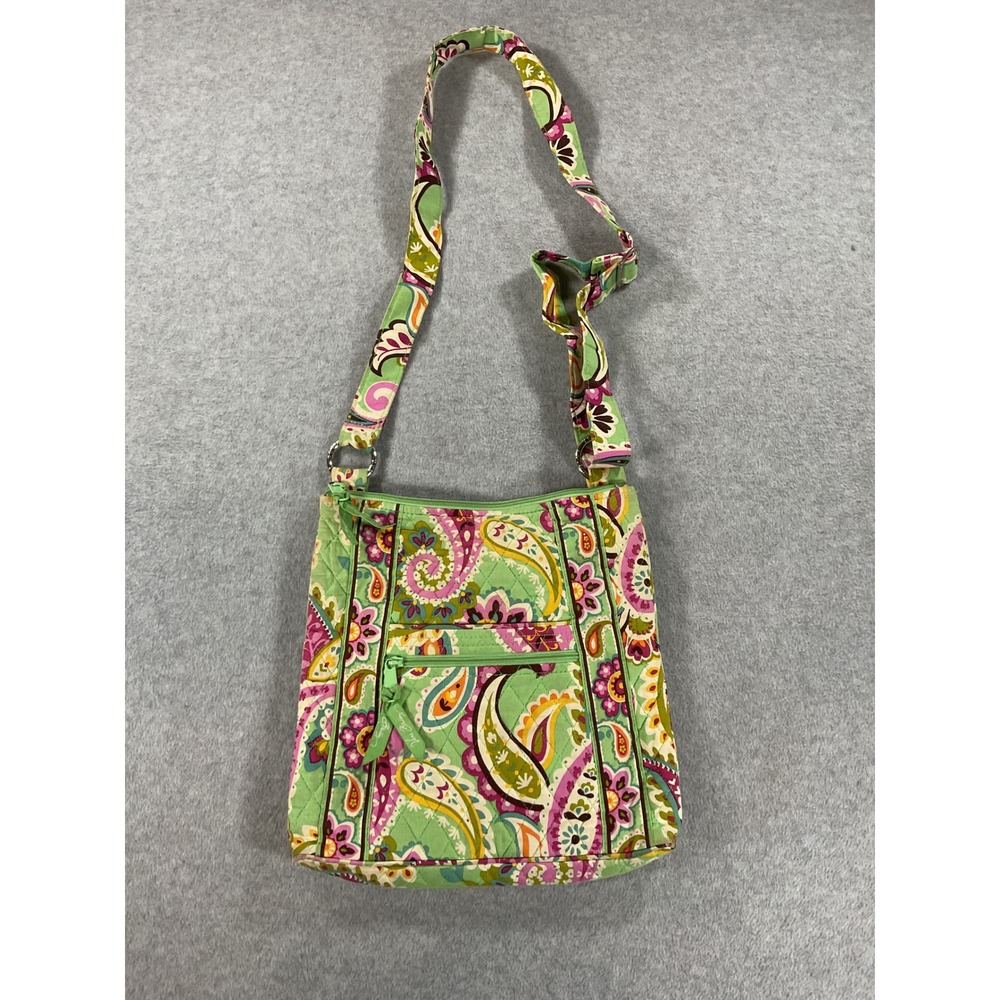 Vera Bradley Green Paisley Quilted Cotton Crossbody Bag Adjustable Strap